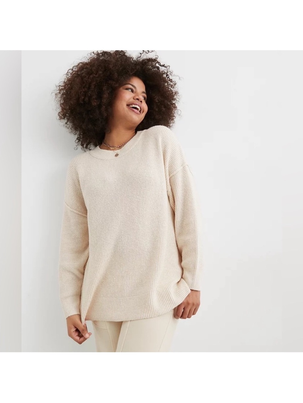Aerie CozyUp Waffle Knit Crewneck Sweater